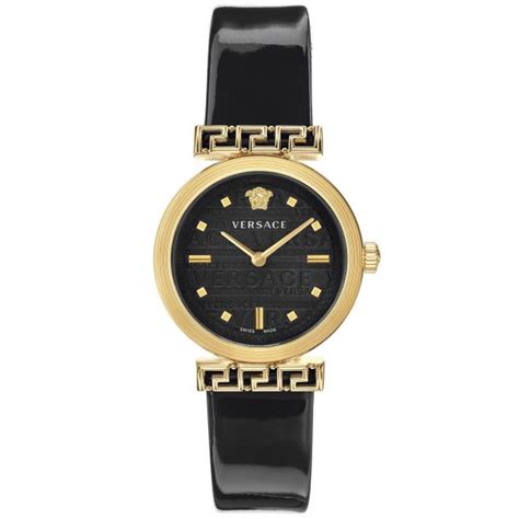 Versace Meander Black Patent Leather Strap Watch 